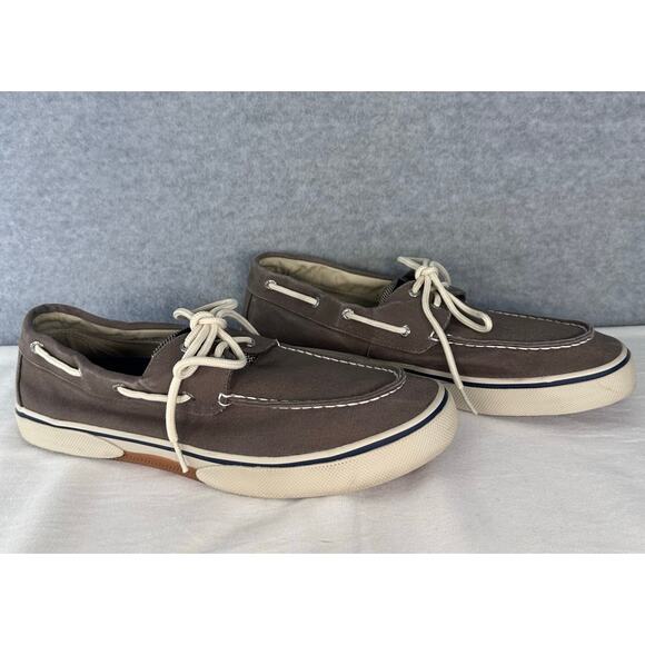 Sperry Men's sz 13 Top Sider Halyard Boat Deck Shoe Canvas Taupe Slip On Comfort - Picture 1 of 12